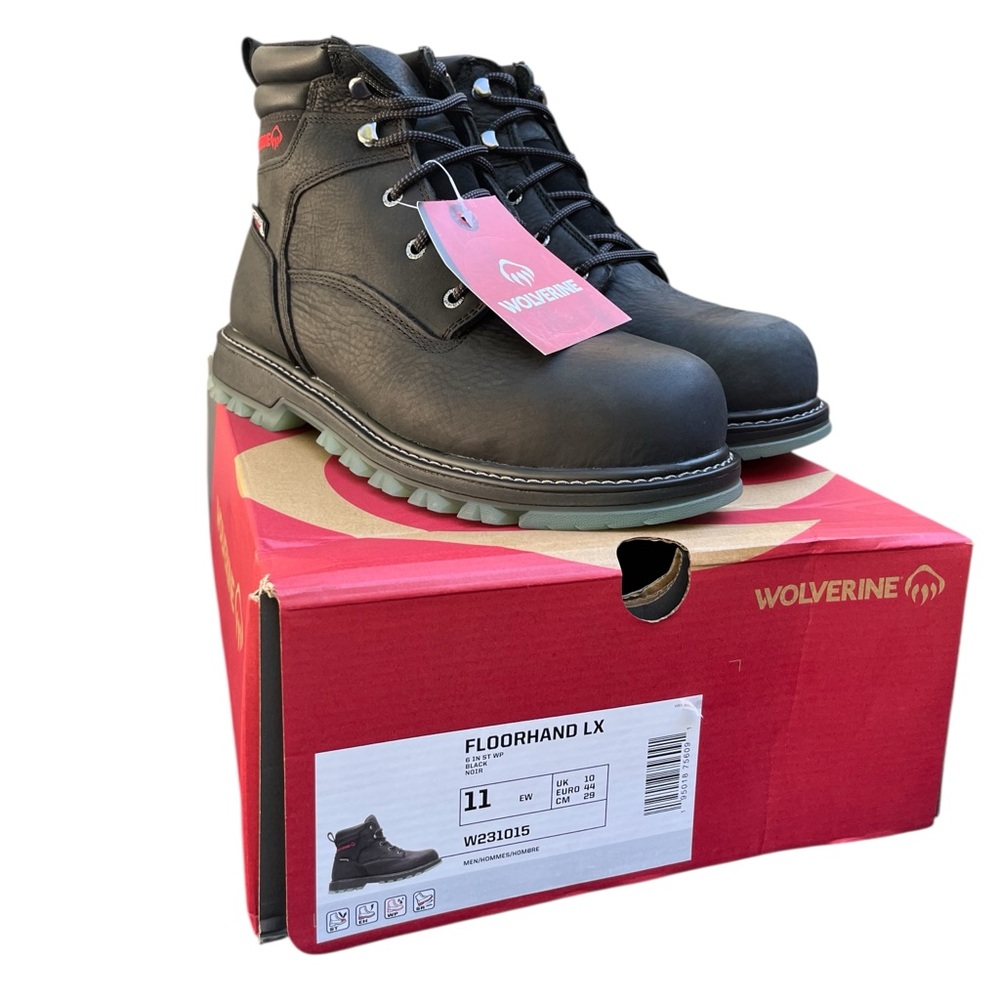 WOLVERINE Floorhand LX Steel Toe Work Boots 11 Extra Wide Black Leather NWT